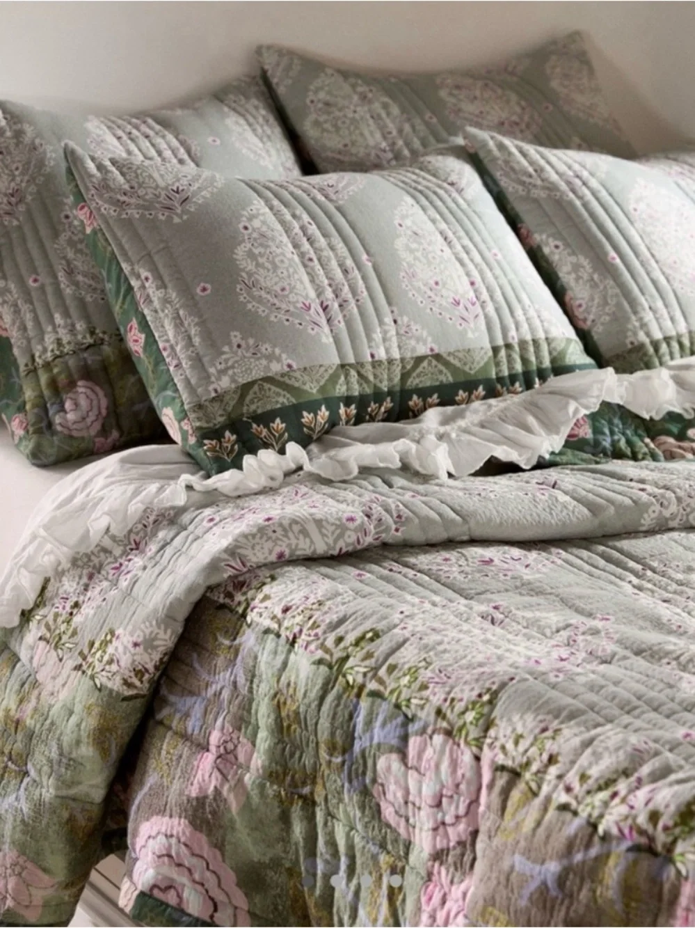 Anthropologie The Printed Textured Cotton Quilt Collection in Sage Tapestry